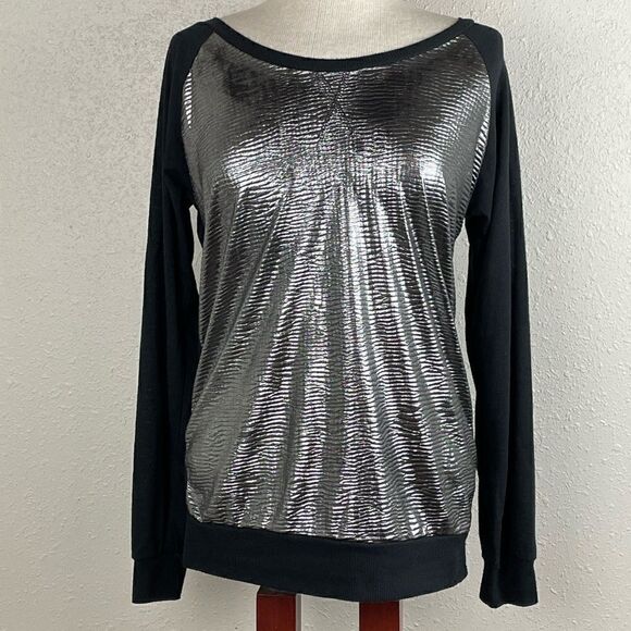 Pre-Loved Vanity Black and Metallic Silver Long Sleeve Sweatshirt Top Size L - Picture 1 of 6